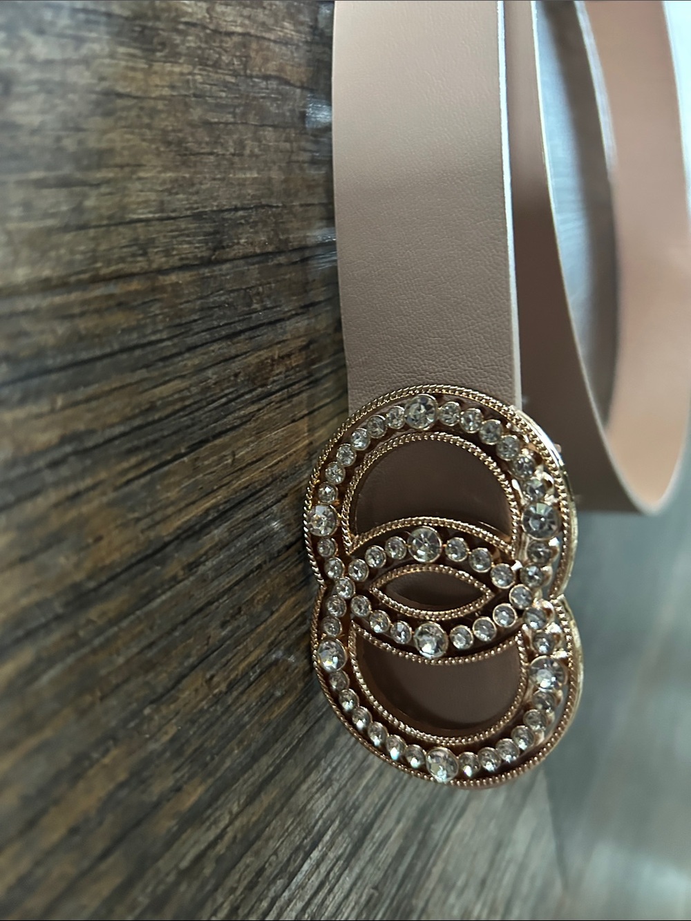 Women's Blush Nude Jeweled Circle Buckle Belt